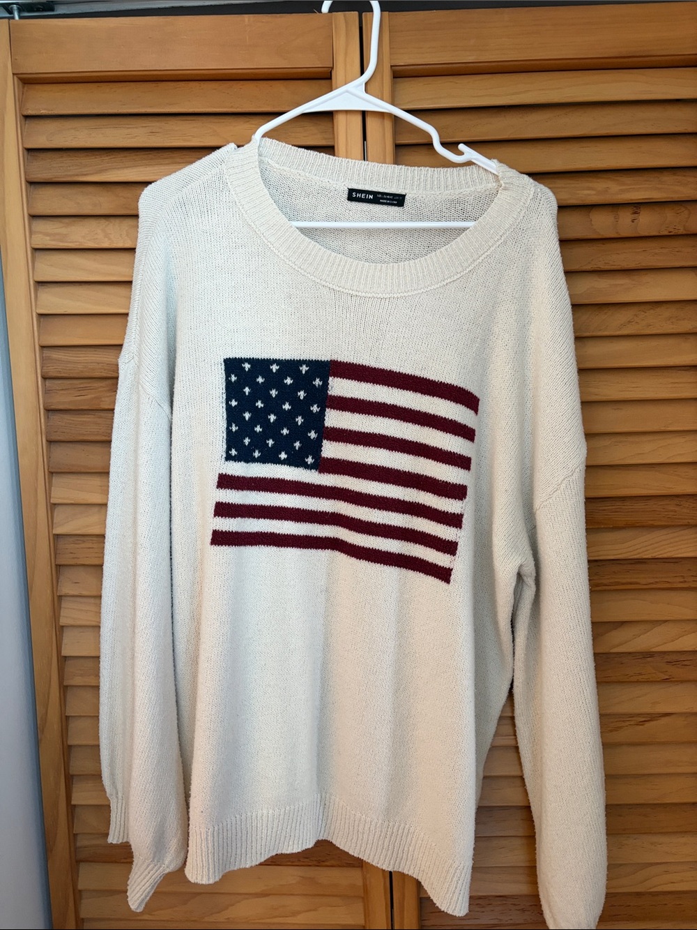 SHEIN Cream Crewneck Sweater, US Flag July 4